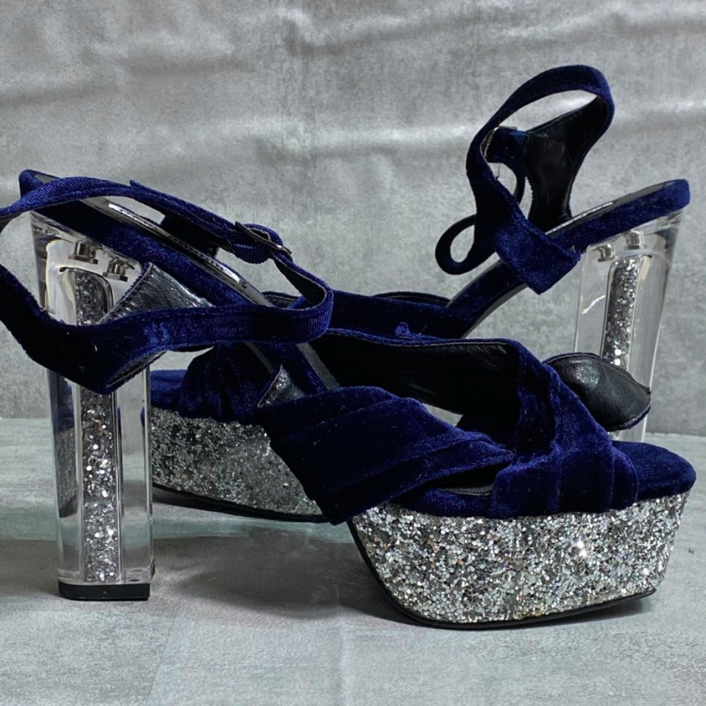 Cape Robbin Navy Velvet Silver Glitter Bow Detail - Picture 6 of 8